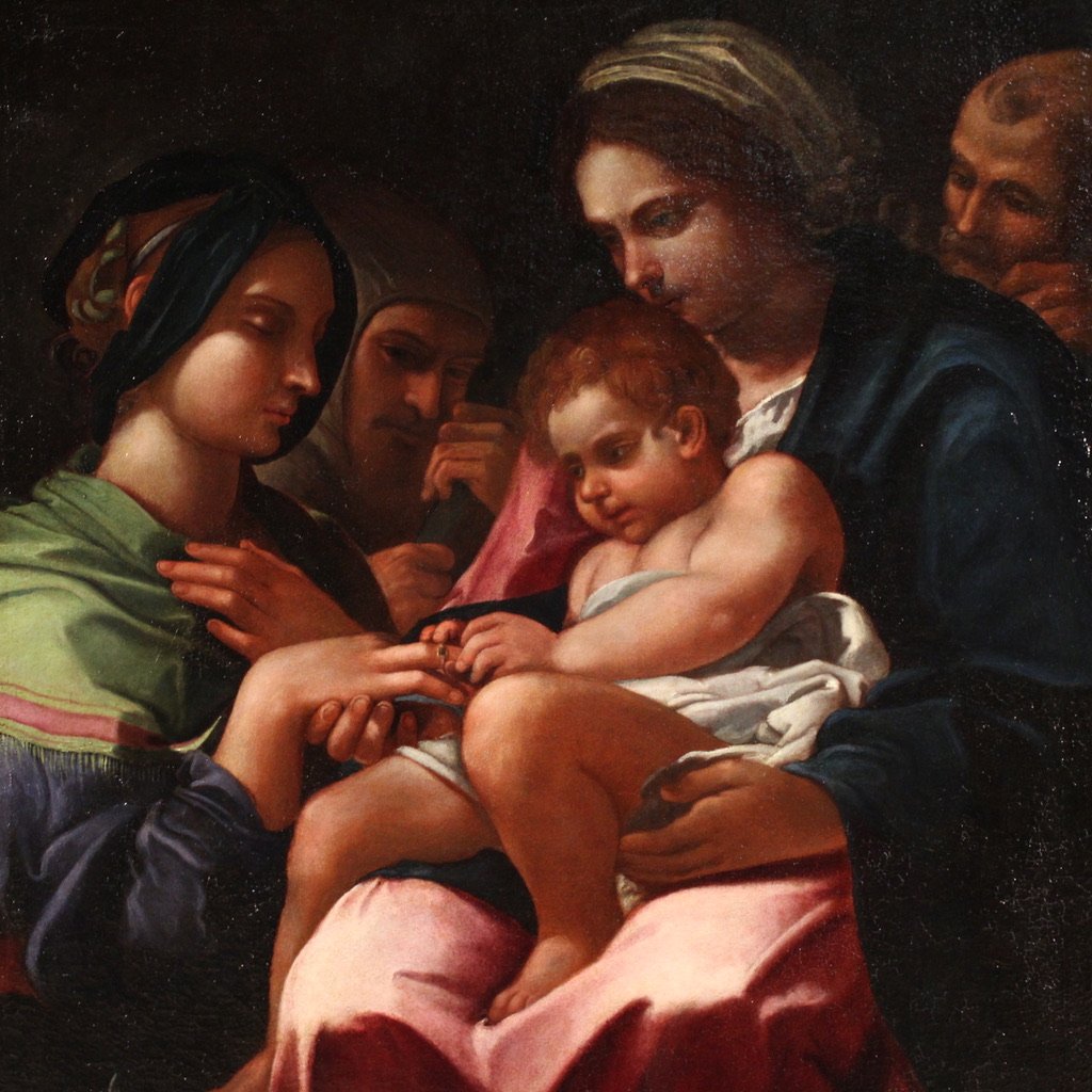 Antico dipinto italiano del XVII secolo, matrimonio mistico di Santa Caterina d'Alessandria-photo-2