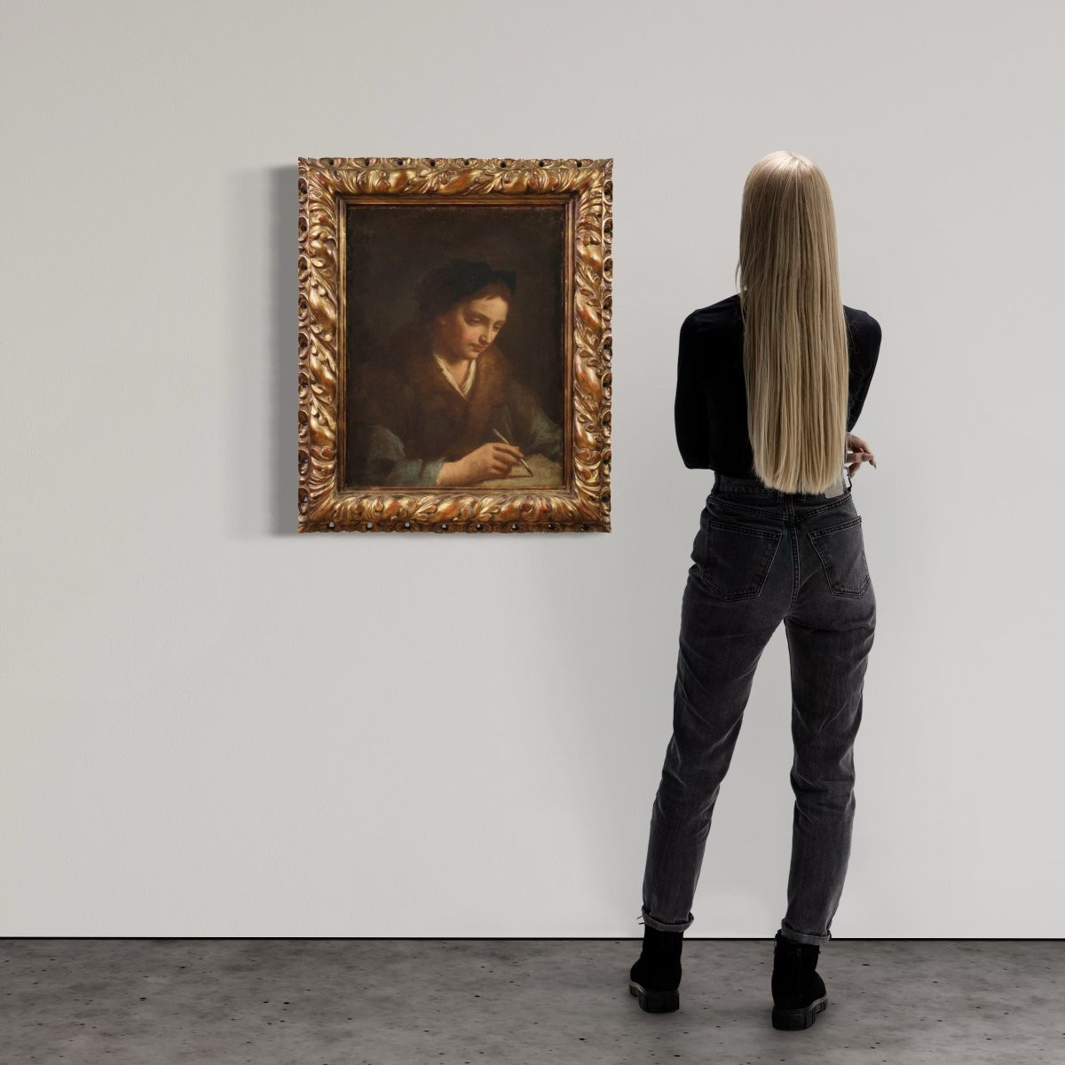 Antico dipinto italiano ritratto del XVII secolo-photo-2