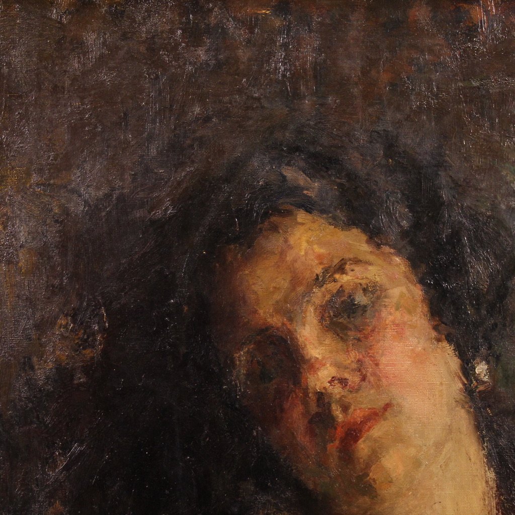 Dipinto italiano impressionista ritratto femminile del XIX secolo-photo-2
