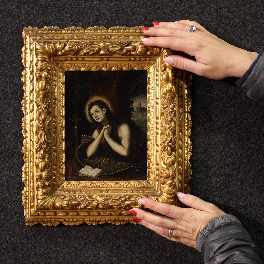 Antico dipinto su rame del XVII secolo, Maddalena penitente-photo-3