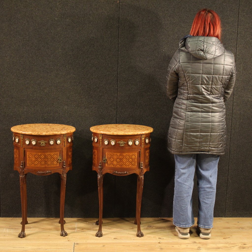 Coppia di comodini francesi intarsiati del XX secolo-photo-2