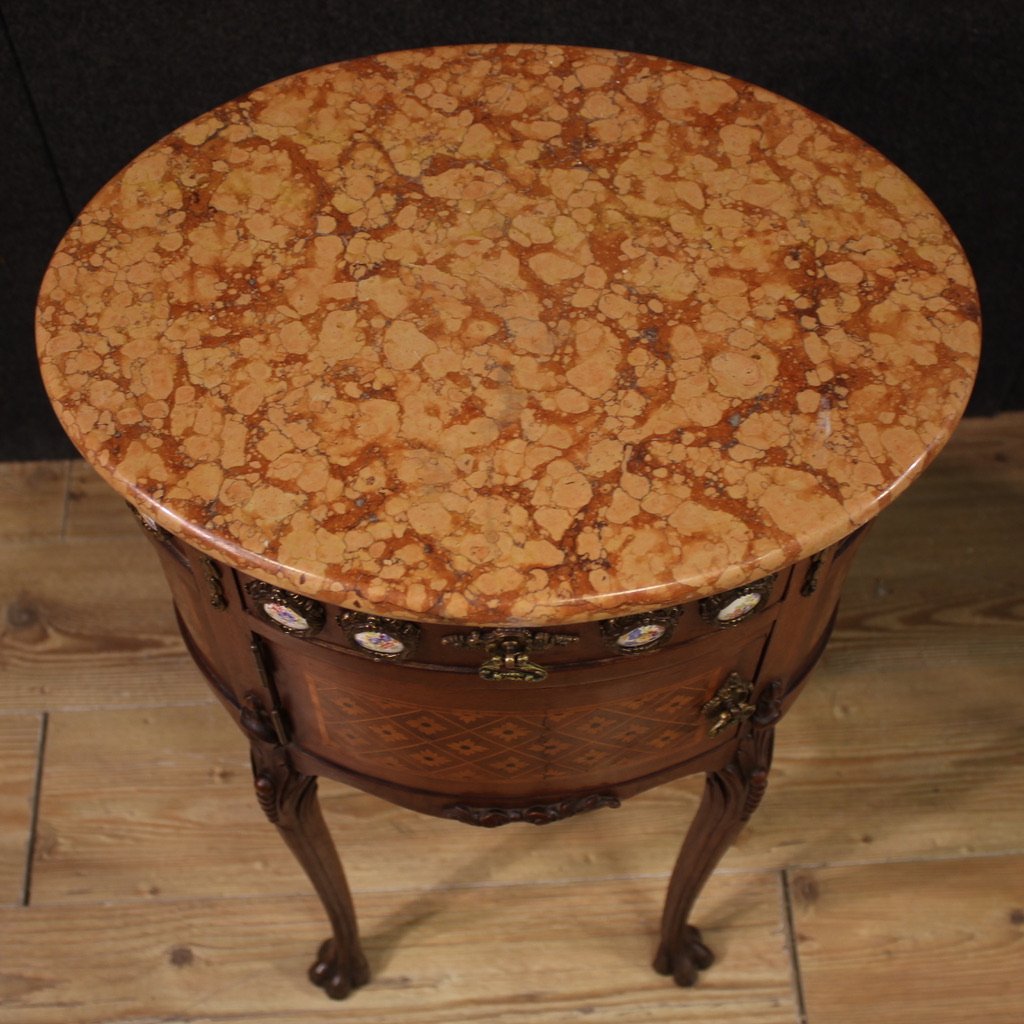 Coppia di comodini francesi intarsiati del XX secolo-photo-3