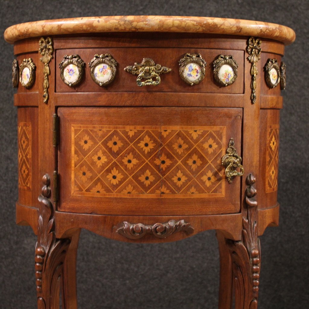 Coppia di comodini francesi intarsiati del XX secolo-photo-5