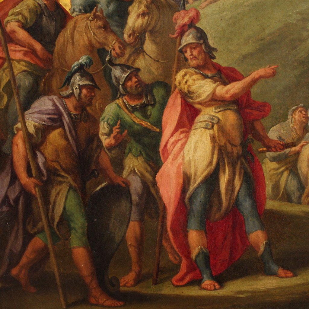 Dipinto italiano su tavola del XVIII secolo, il passaggio del Giordano con l'Arca dell'Alleanza-photo-1