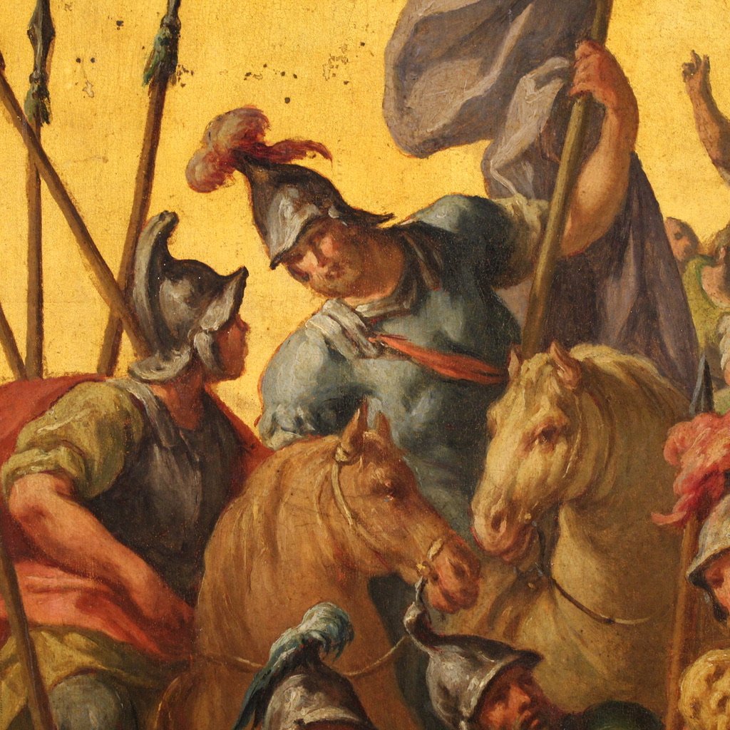 Dipinto italiano su tavola del XVIII secolo, il passaggio del Giordano con l'Arca dell'Alleanza-photo-3