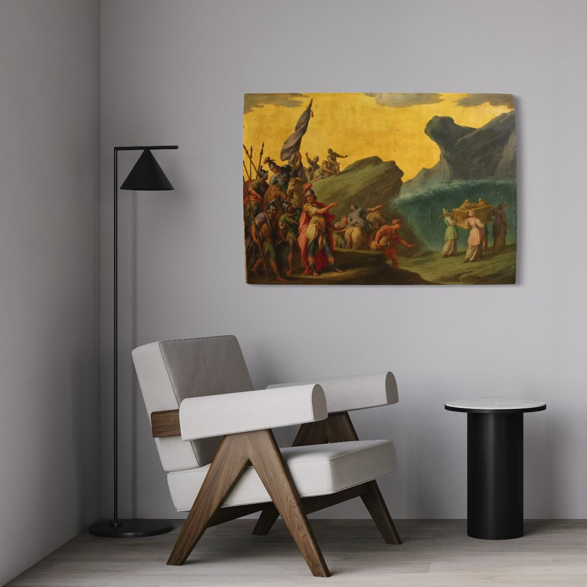 Dipinto italiano su tavola del XVIII secolo, il passaggio del Giordano con l'Arca dell'Alleanza-photo-4