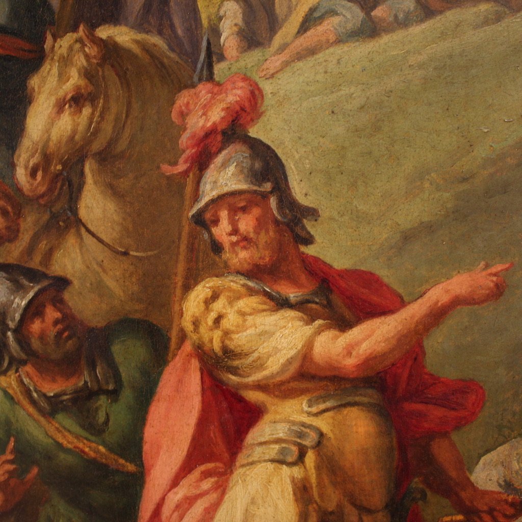 Dipinto italiano su tavola del XVIII secolo, il passaggio del Giordano con l'Arca dell'Alleanza-photo-7