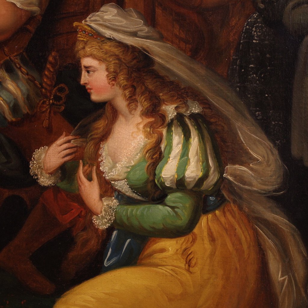 Dipinto francese Salomone e la Regina di Saba del XIX secolo-photo-2