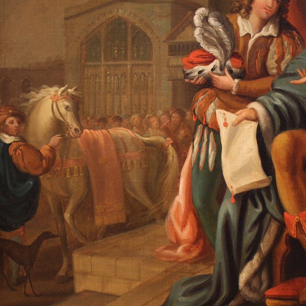 Dipinto francese Salomone e la Regina di Saba del XIX secolo-photo-7