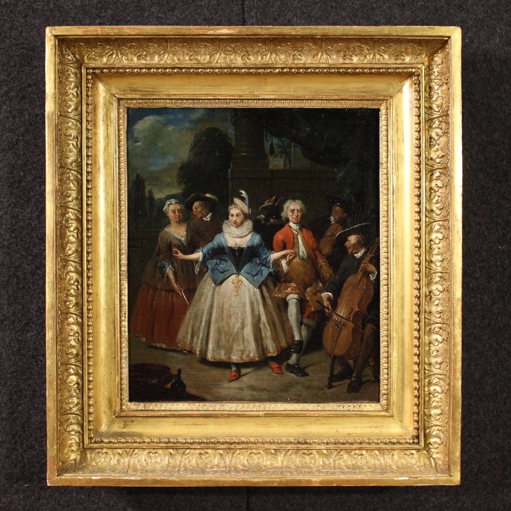 Coppia di quadri antichi del XVIII secolo, scene galanti-photo-2