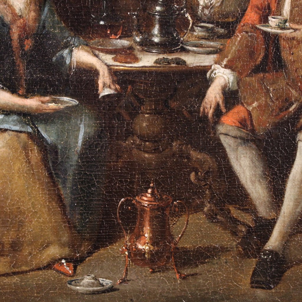 Coppia di quadri antichi del XVIII secolo, scene galanti-photo-4