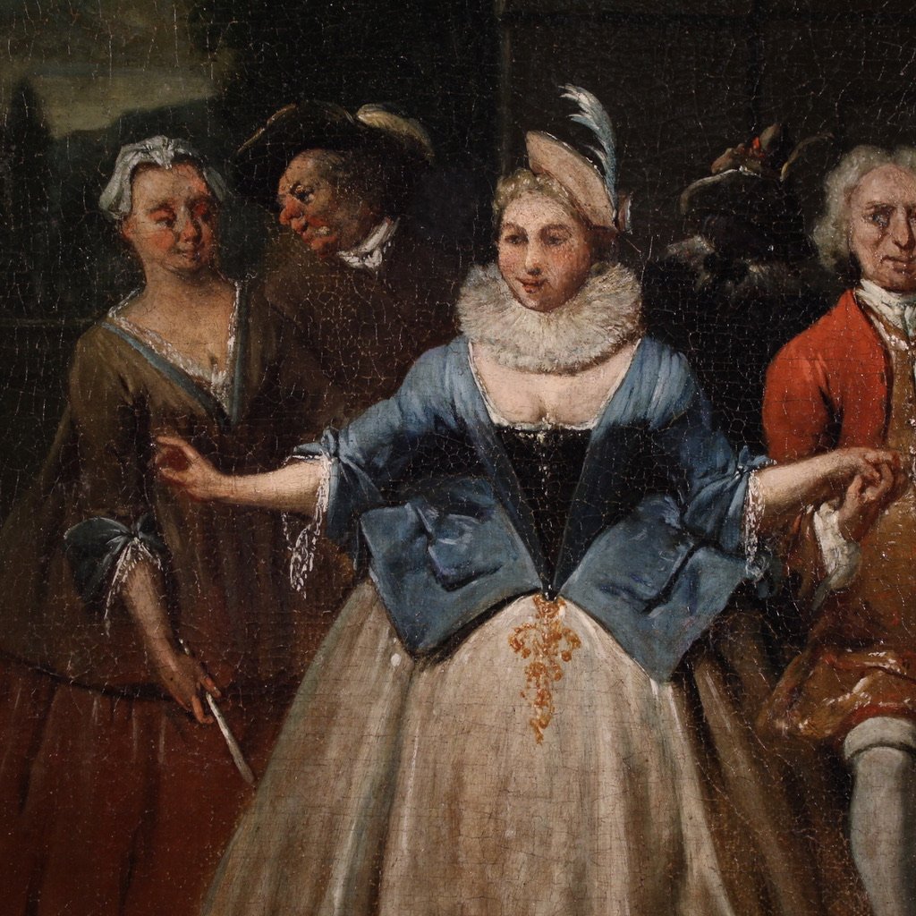 Coppia di quadri antichi del XVIII secolo, scene galanti-photo-7