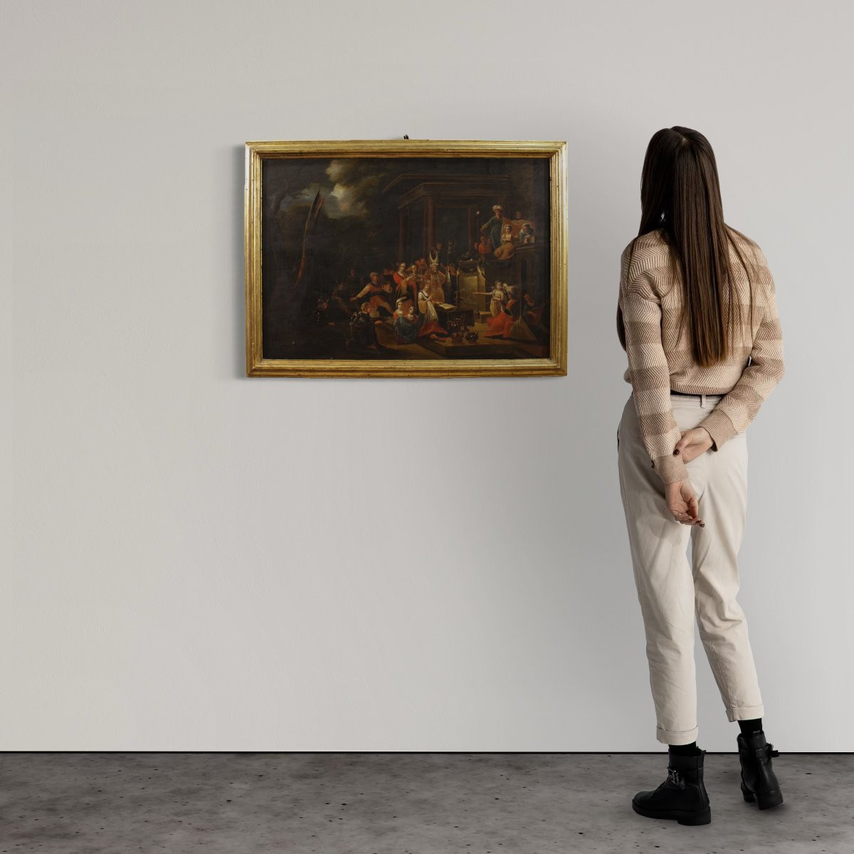 Antico dipinto fiammingo su tavola del XIX secolo, La disputa di Santa Caterina d'Alessandria -photo-1