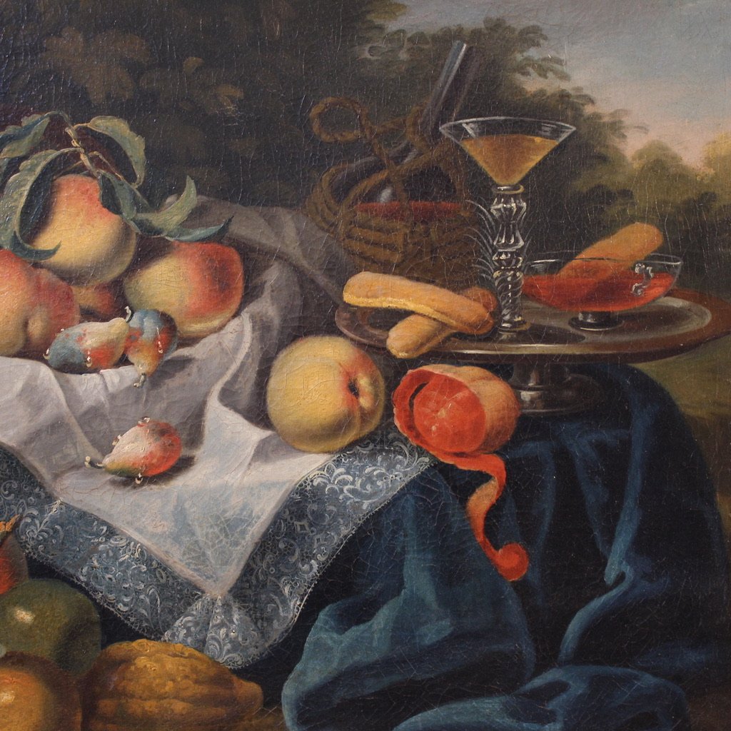 Grande quadro italiano del XVII secolo, antica natura morta con frutta-photo-3