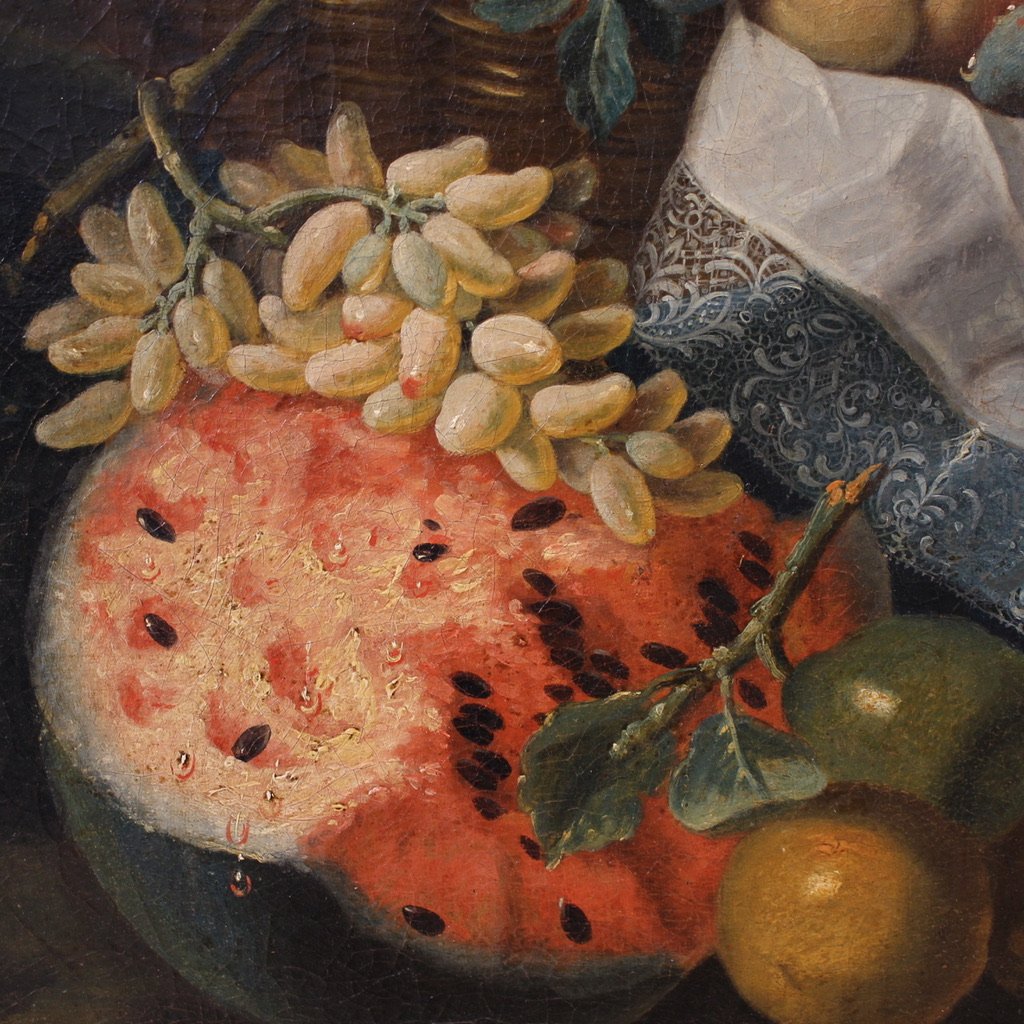 Grande quadro italiano del XVII secolo, antica natura morta con frutta-photo-3