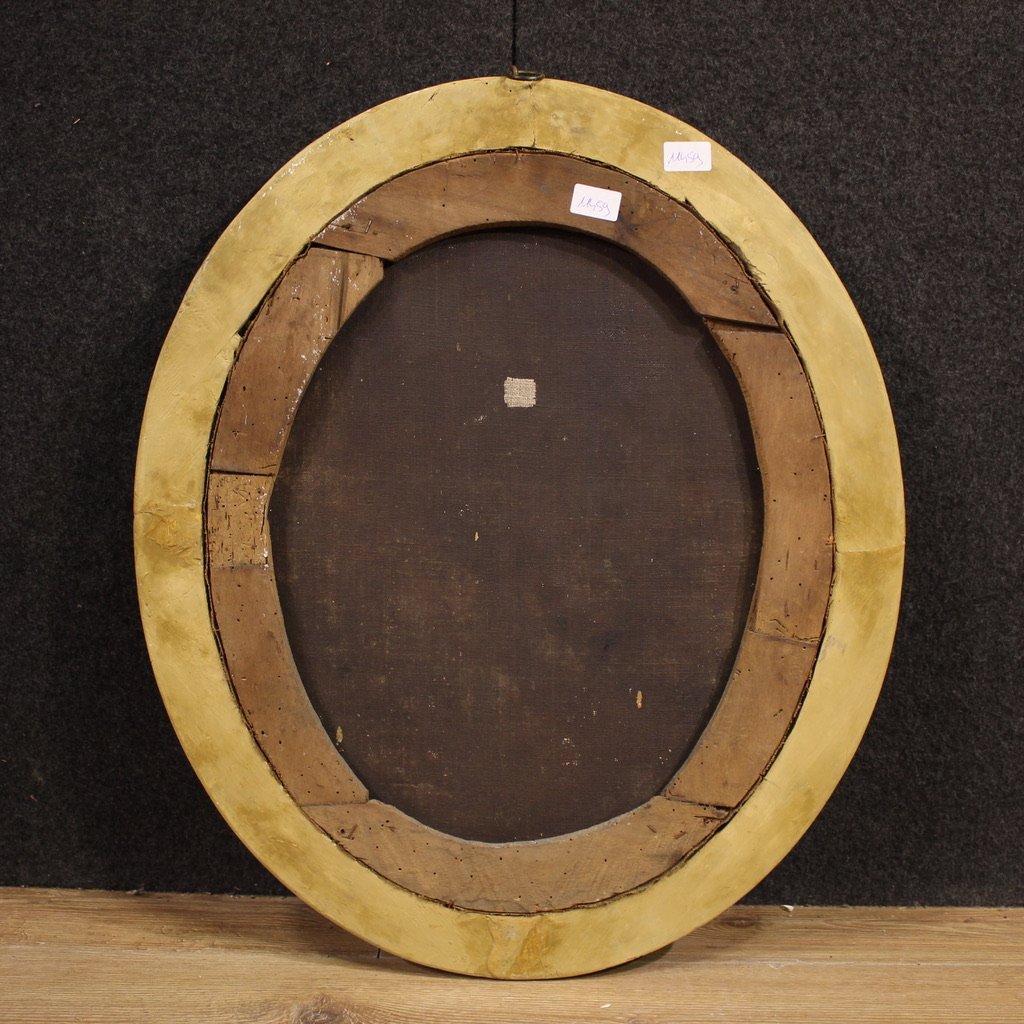 Antico dipinto ovale italiano del XVIII secolo, Sant’Antonio da Padova con Gesù bambino-photo-3