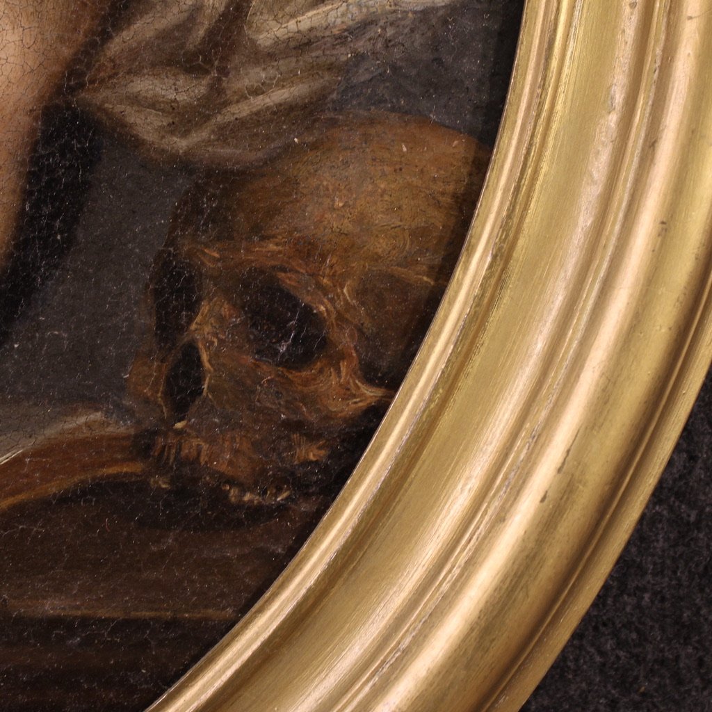 Antico dipinto ovale italiano del XVIII secolo, Sant’Antonio da Padova con Gesù bambino-photo-4