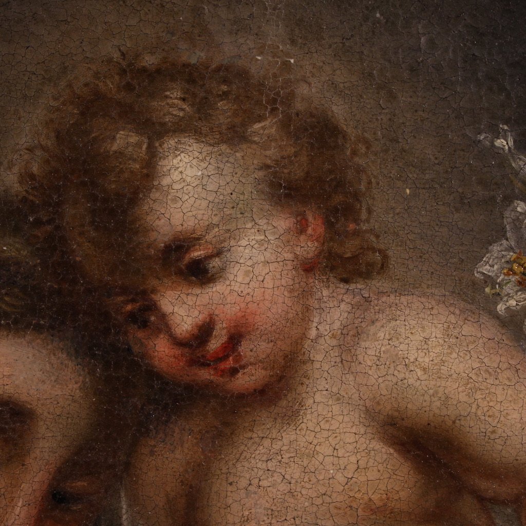 Antico dipinto ovale italiano del XVIII secolo, Sant’Antonio da Padova con Gesù bambino-photo-5