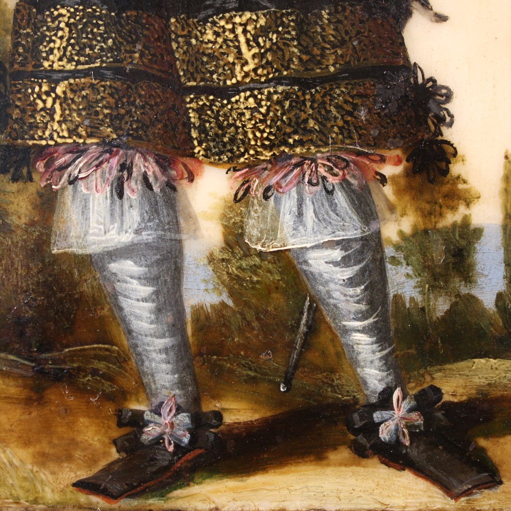 Antico dipinto su marmo del XVII secolo, ritratto di nobile sudamericano-photo-6