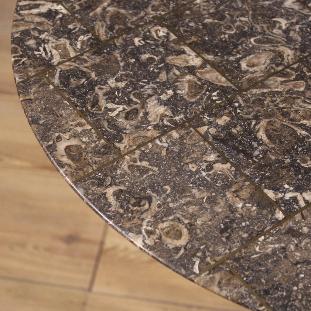 Tavolino francese da bistrot in ferro con piano in marmo del XX secolo-photo-4