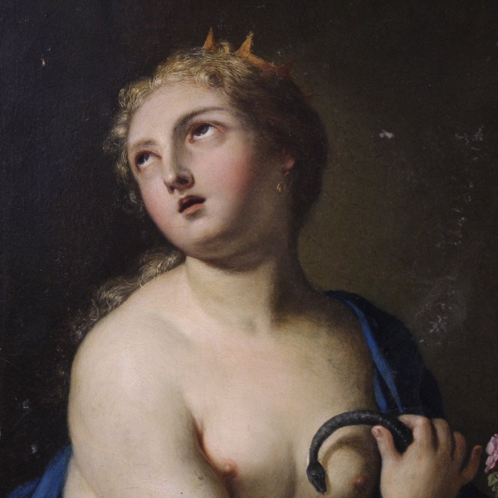 Dipinto italiano su rame del XVIII secolo, la morte di Cleopatra-photo-2