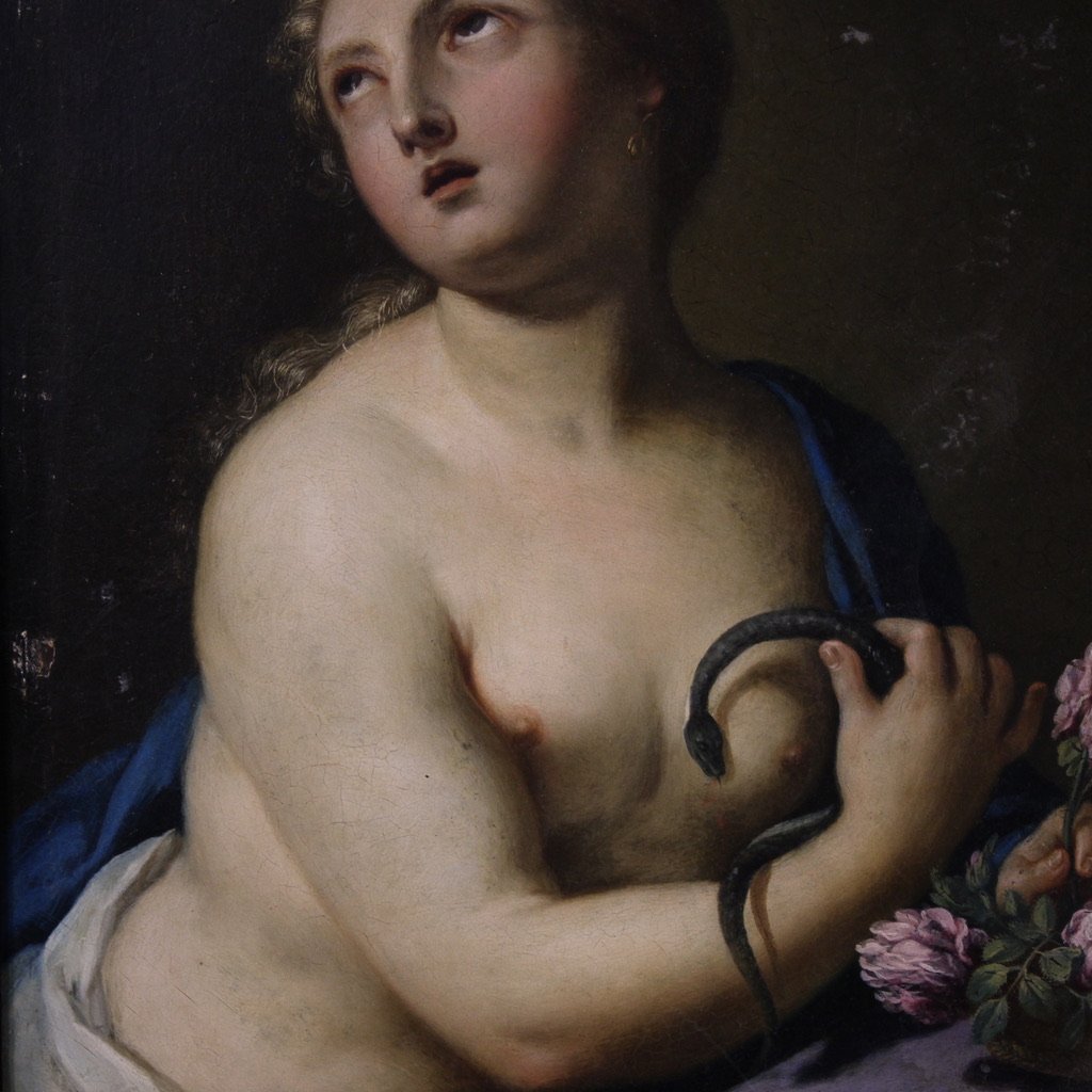 Dipinto italiano su rame del XVIII secolo, la morte di Cleopatra-photo-3