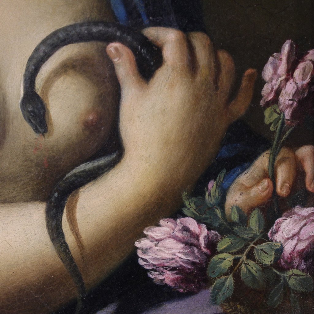 Dipinto italiano su rame del XVIII secolo, la morte di Cleopatra-photo-5