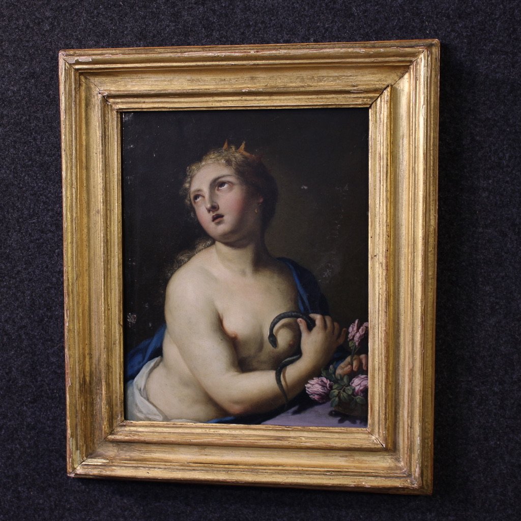 Dipinto italiano su rame del XVIII secolo, la morte di Cleopatra-photo-7