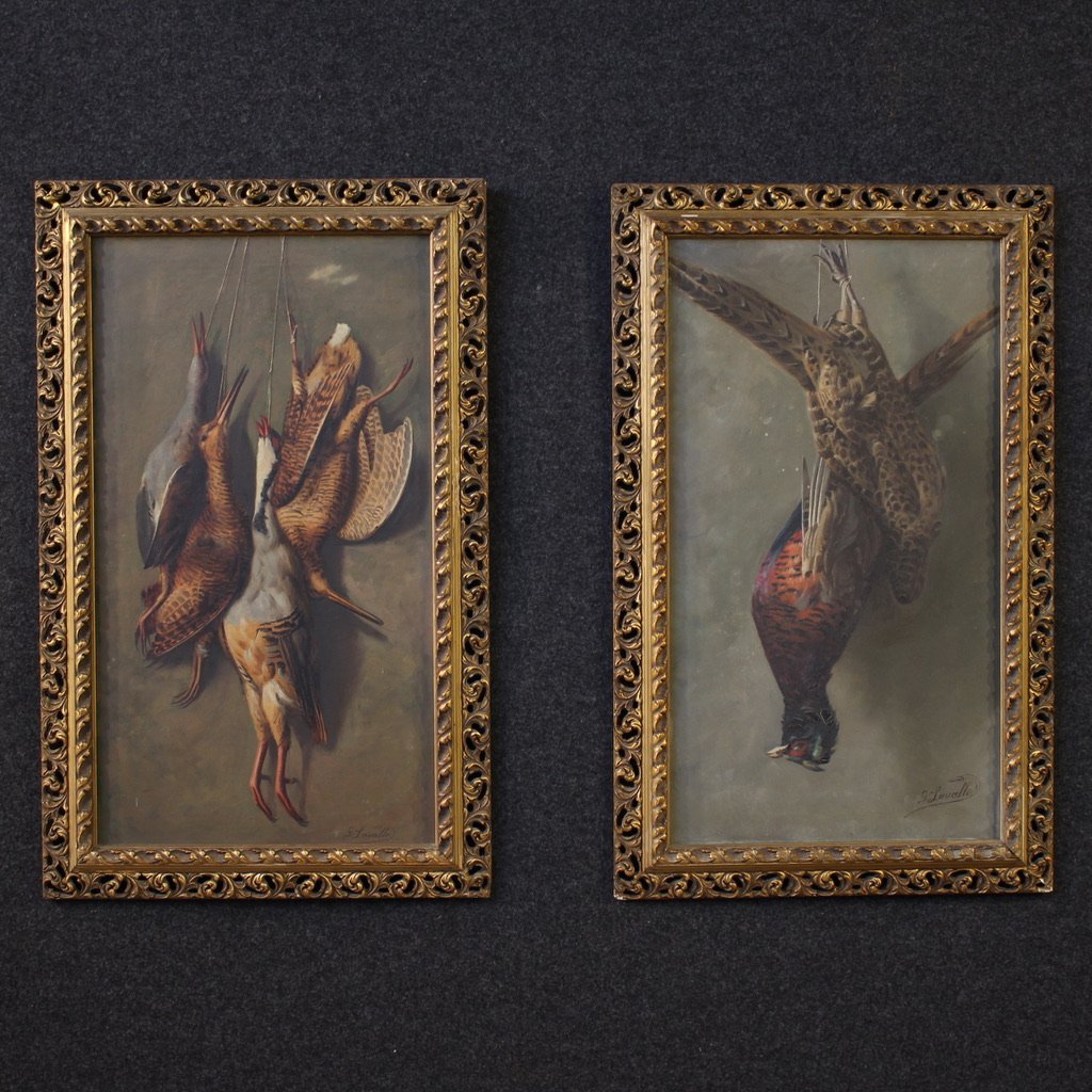 Dipinto italiano del XX secolo, natura morta con cacciagione-photo-4