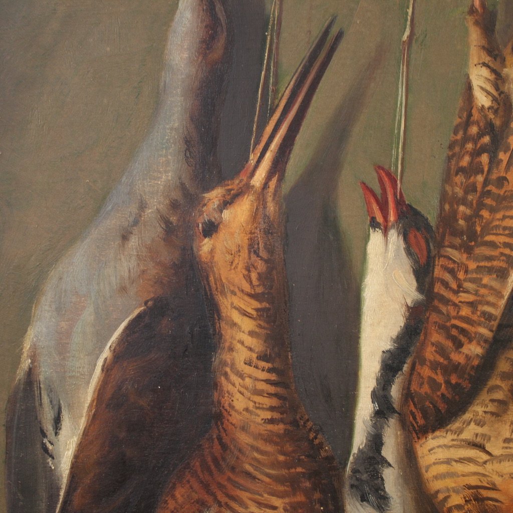 Dipinto italiano del XX secolo, natura morta con cacciagione-photo-8