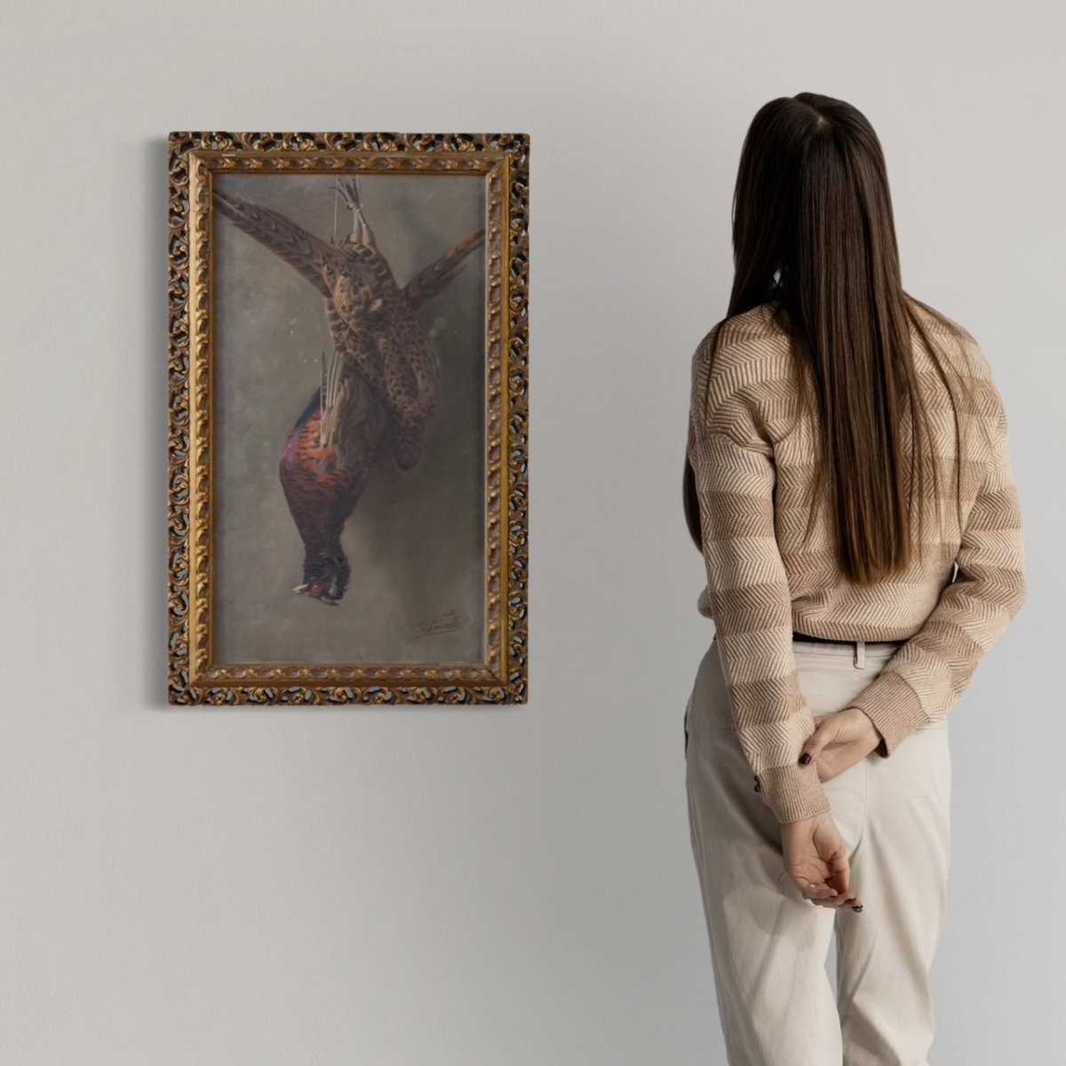 Dipinto firmato natura morta con cacciagione del XX secolo-photo-3