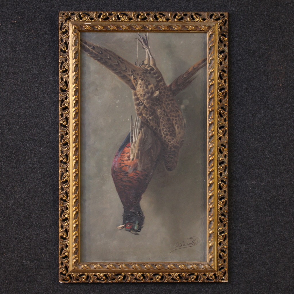 Dipinto firmato natura morta con cacciagione del XX secolo