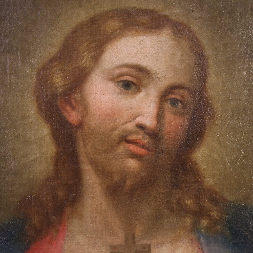 Antico dipinto italiano Sacro cuore di Gesù del XVIII secolo-photo-3
