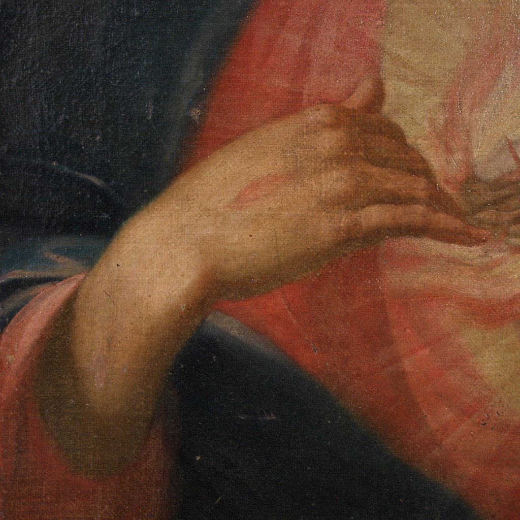 Antico dipinto italiano Sacro cuore di Gesù del XVIII secolo-photo-5