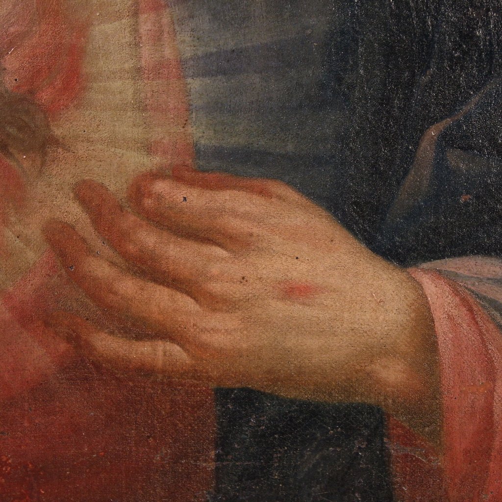Antico dipinto italiano Sacro cuore di Gesù del XVIII secolo-photo-8