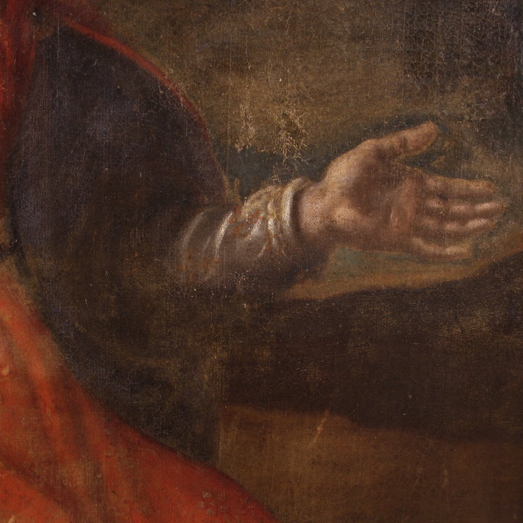 Antico dipinto italiano del XVII secolo, Mosè salvato dalle acque-photo-2