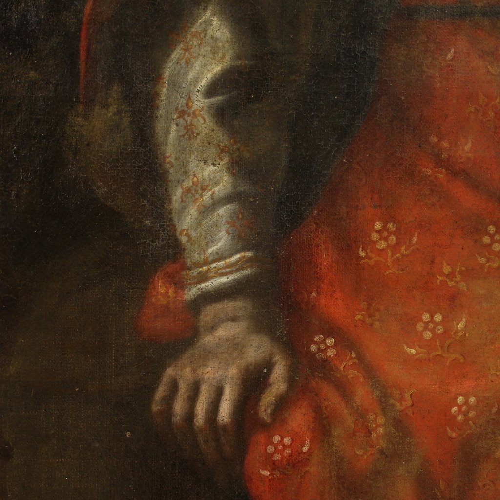 Antico dipinto italiano del XVII secolo, Mosè salvato dalle acque-photo-3