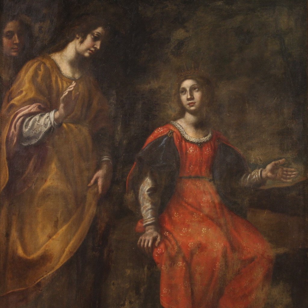 Antico dipinto italiano del XVII secolo, Mosè salvato dalle acque-photo-4