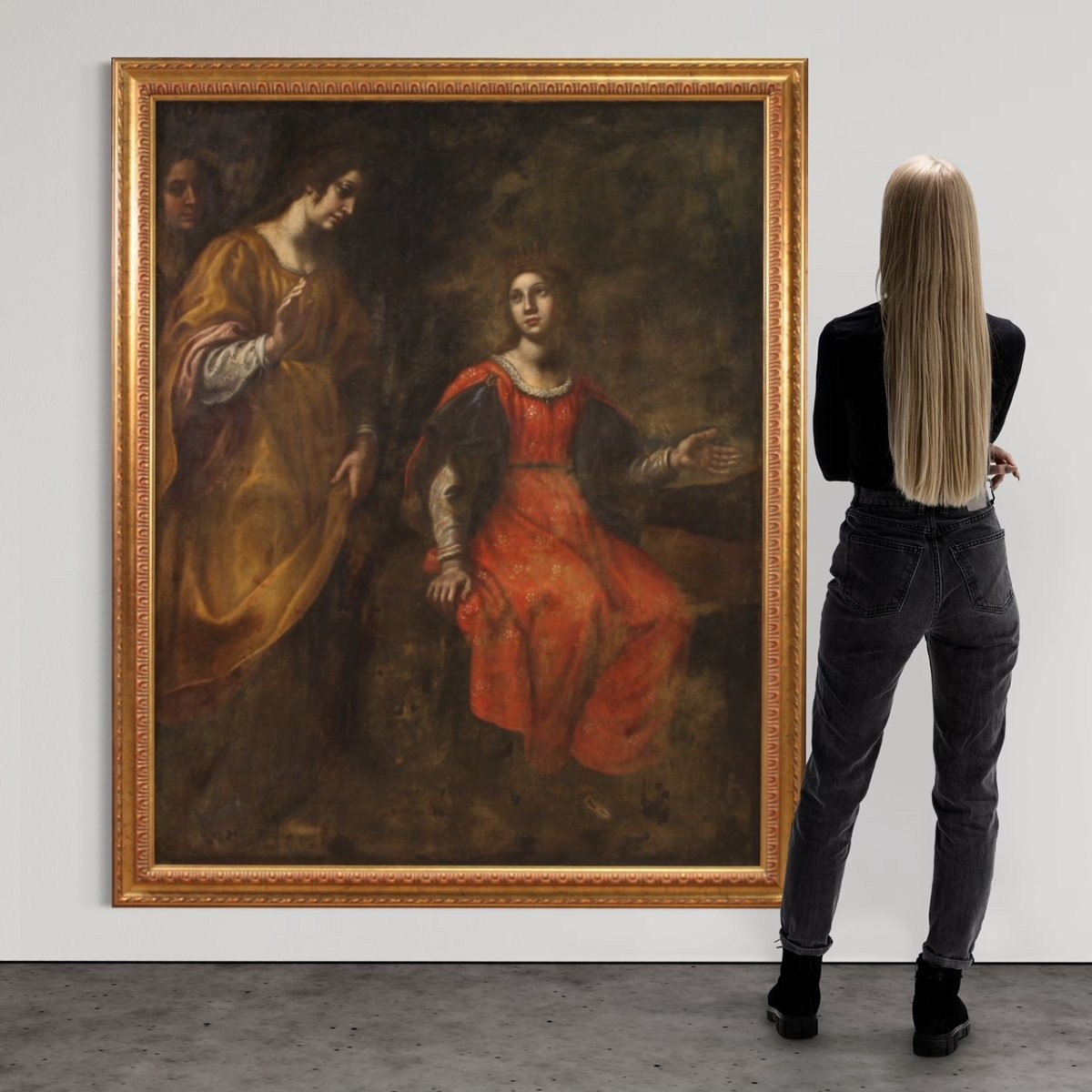 Antico dipinto italiano del XVII secolo, Mosè salvato dalle acque-photo-1