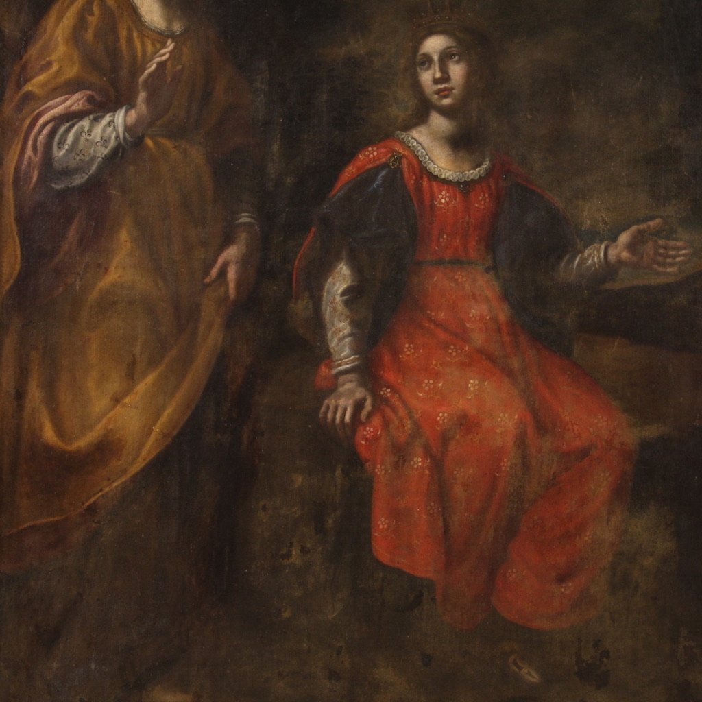 Antico dipinto italiano del XVII secolo, Mosè salvato dalle acque-photo-3