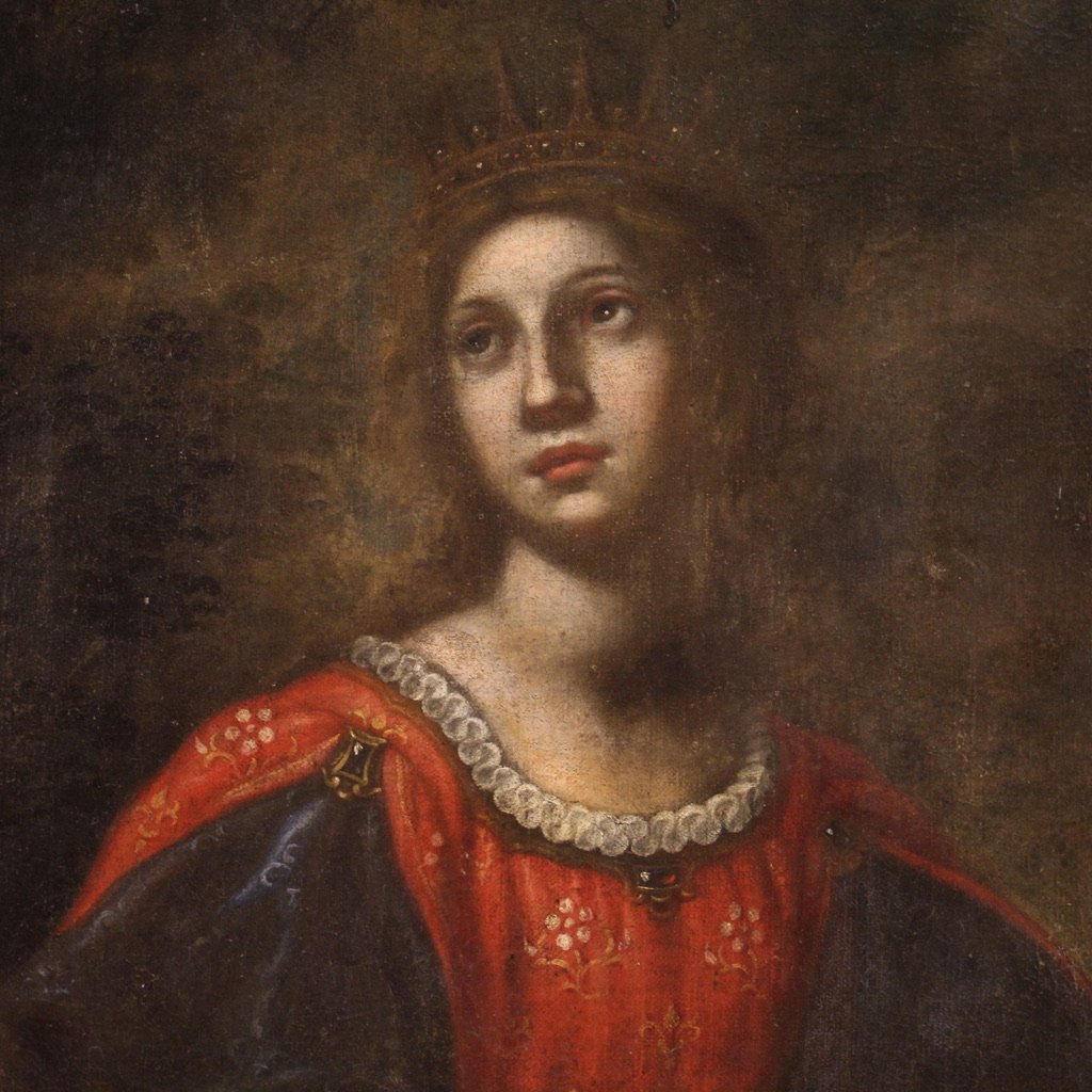 Antico dipinto italiano del XVII secolo, Mosè salvato dalle acque-photo-4