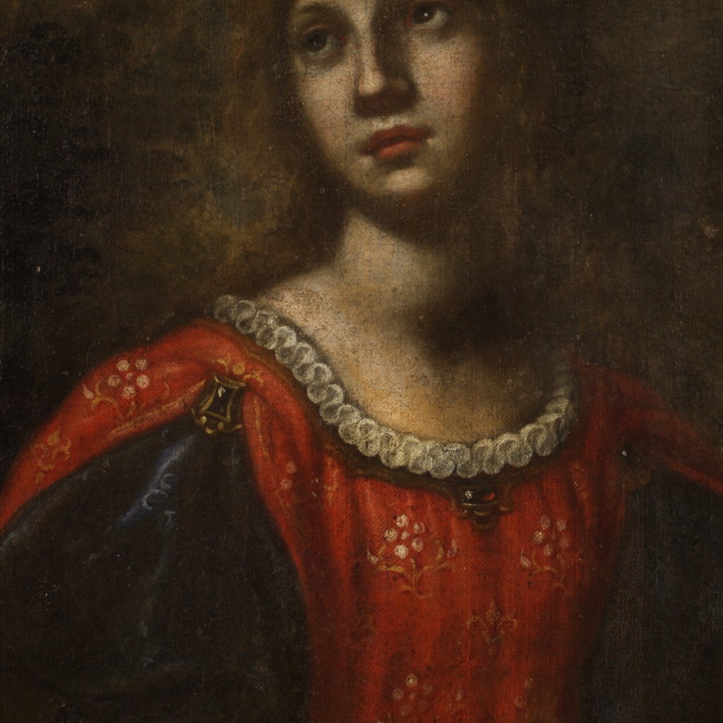 Antico dipinto italiano del XVII secolo, Mosè salvato dalle acque-photo-7