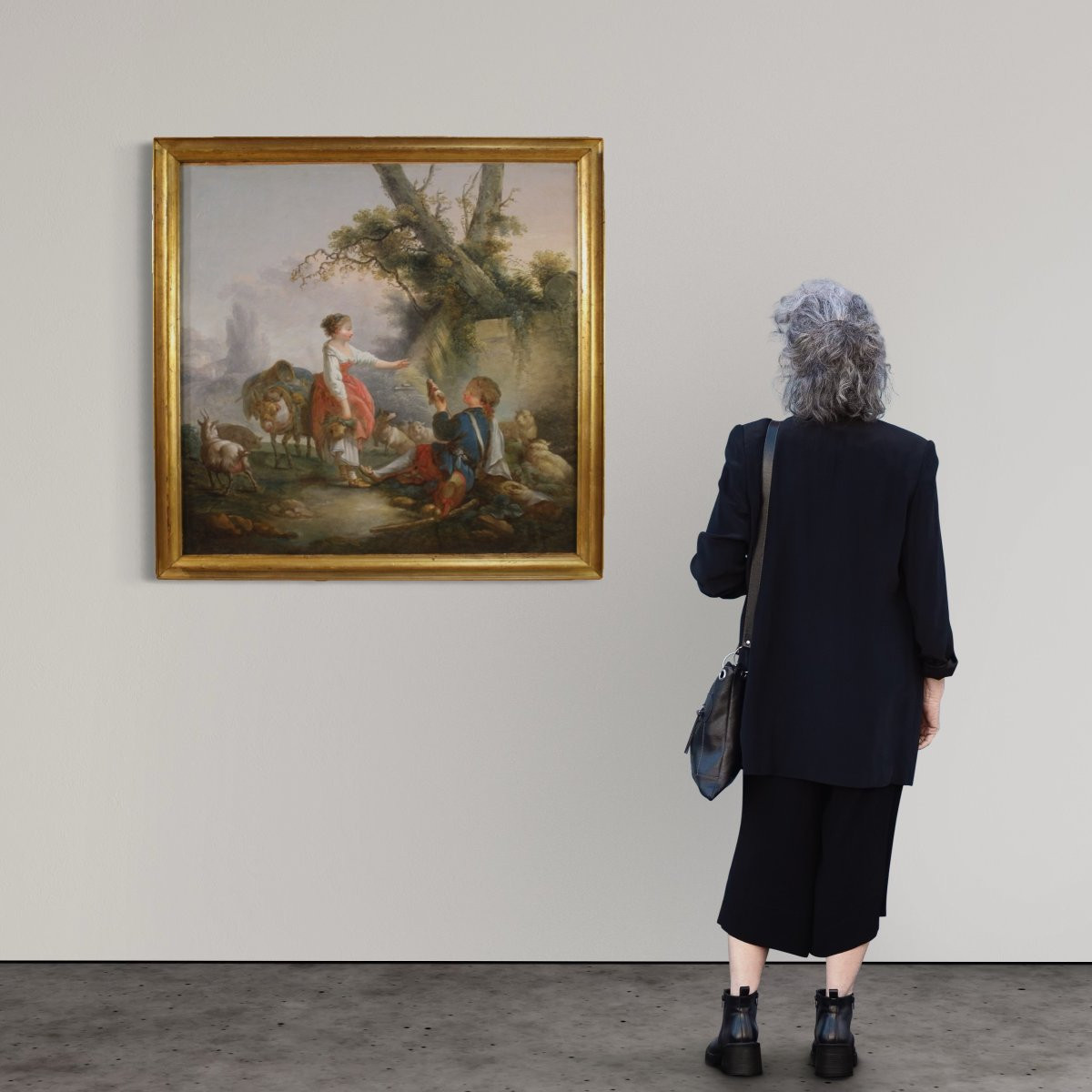 Grande dipinto francese del XVIII secolo, scena pastorale romantica-photo-1