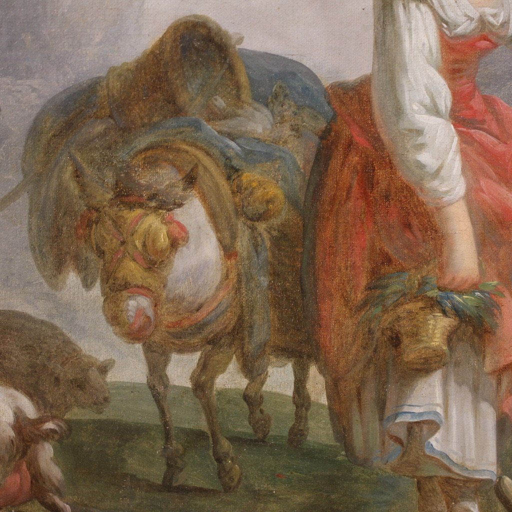 Grande dipinto francese del XVIII secolo, scena pastorale romantica-photo-5
