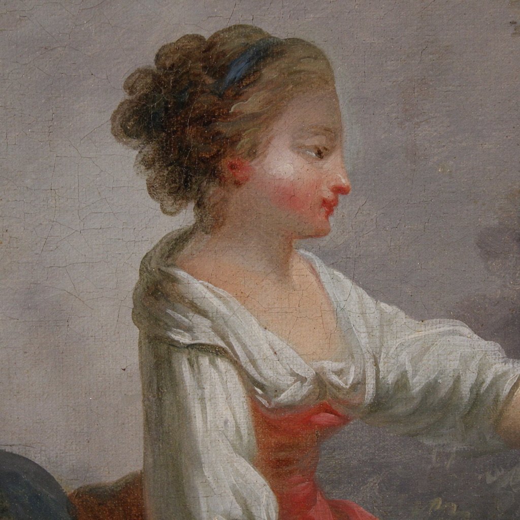 Grande dipinto francese del XVIII secolo, scena pastorale romantica-photo-7