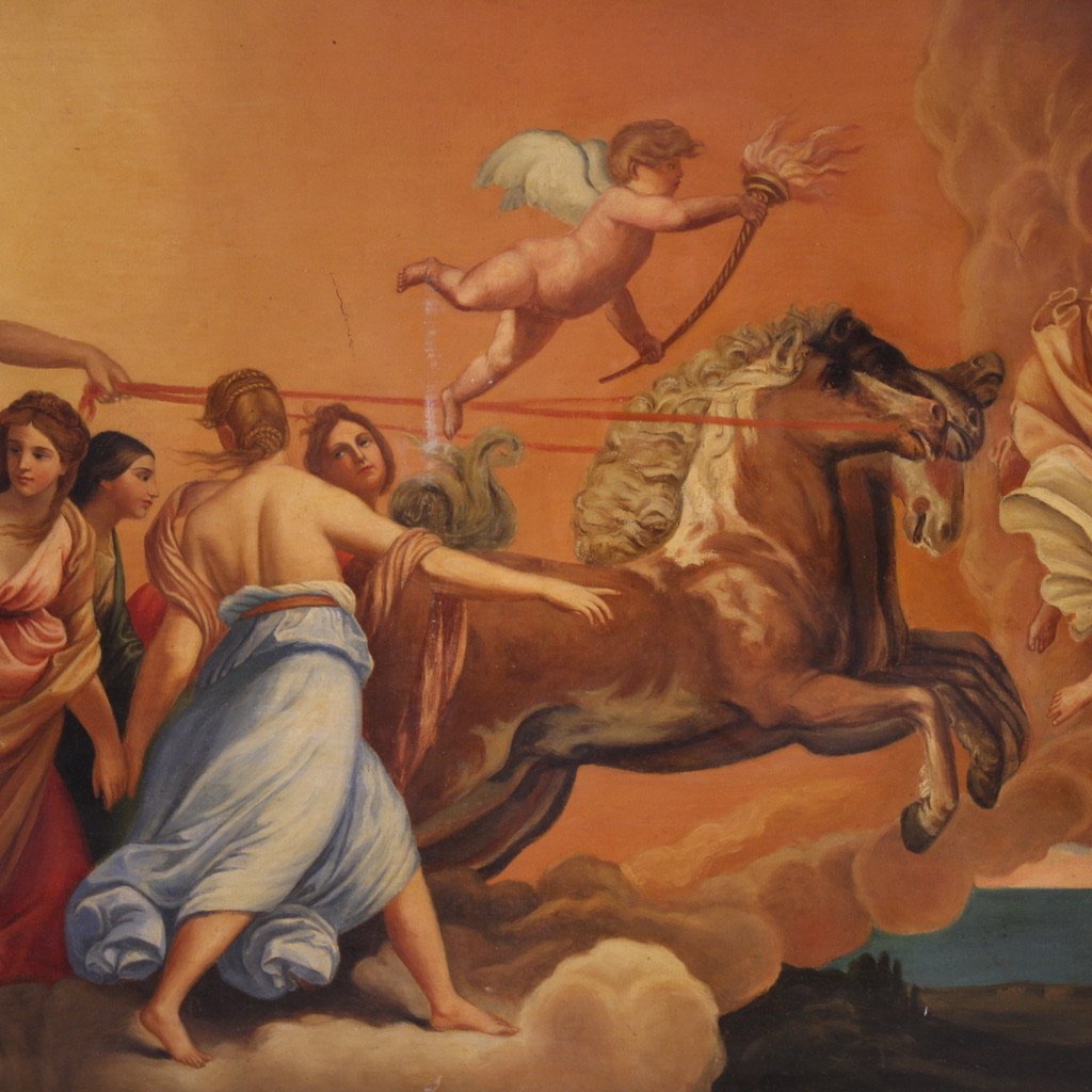 Grande dipinto mitologico del XIX secolo, il carro dell'aurora da Guido Reni-photo-3