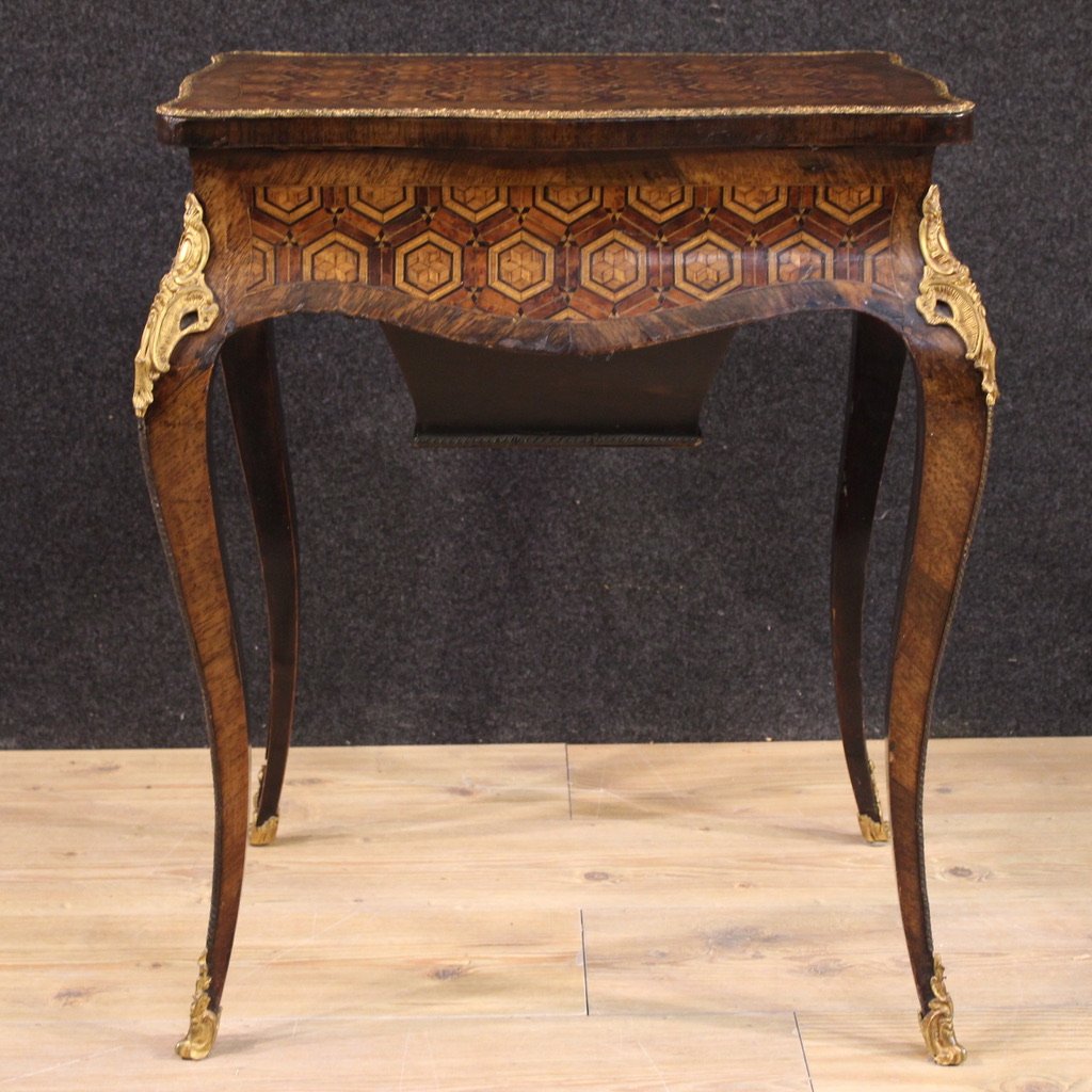 Tavolino da cucito intarsiato Napoleone III del XIX secolo-photo-4