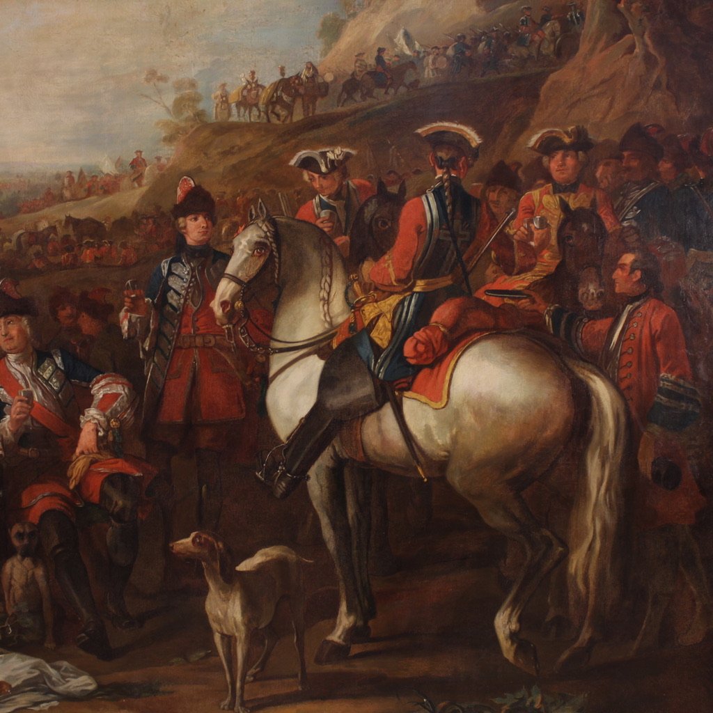 Grande quadro francese del XVIII secolo, fermata dei granatieri a cavallo della guardia del Re-photo-3