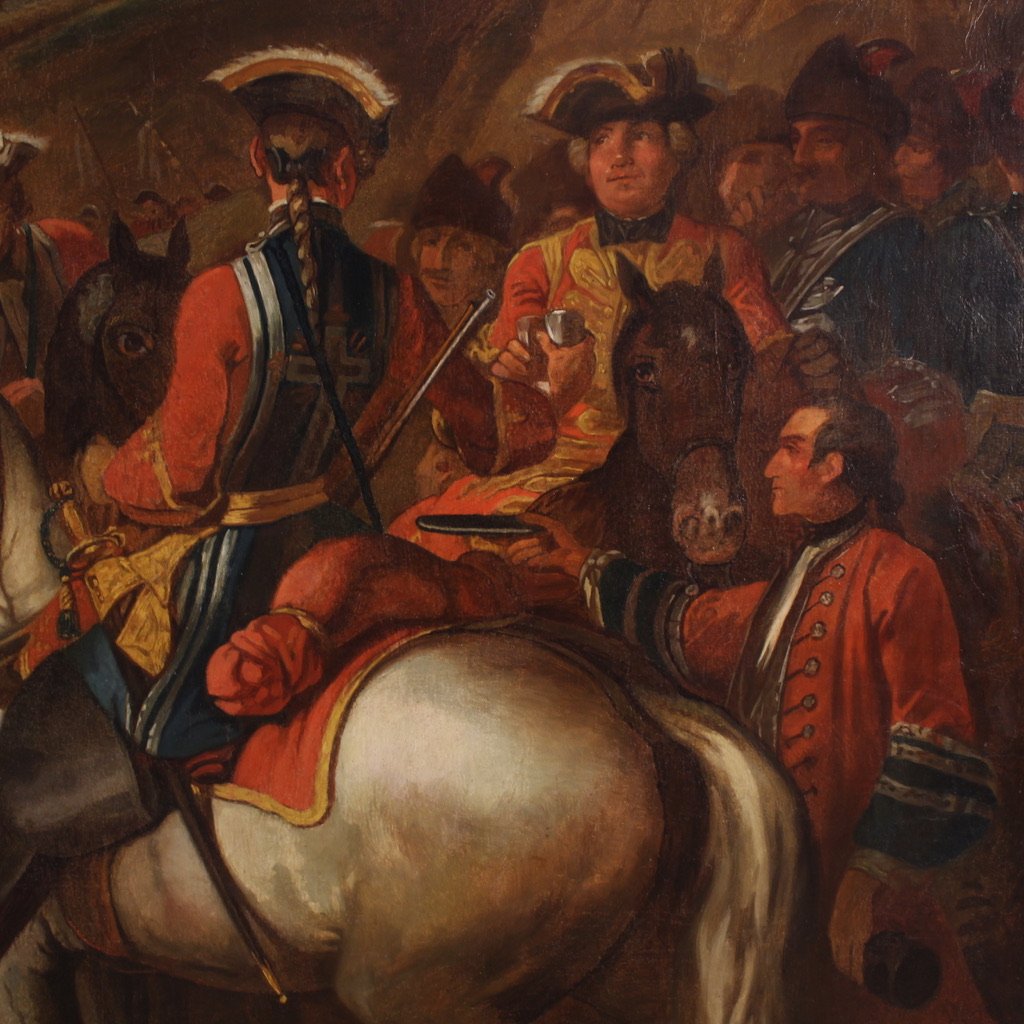Grande quadro francese del XVIII secolo, fermata dei granatieri a cavallo della guardia del Re-photo-4