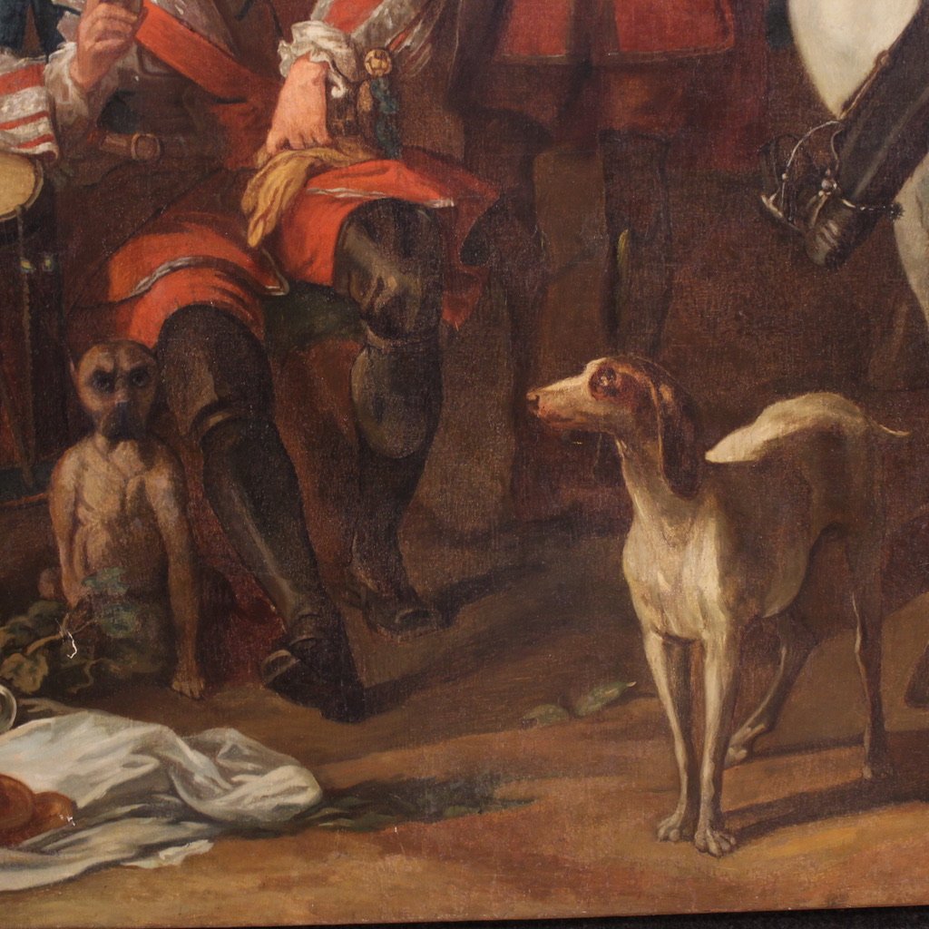 Grande quadro francese del XVIII secolo, fermata dei granatieri a cavallo della guardia del Re-photo-3